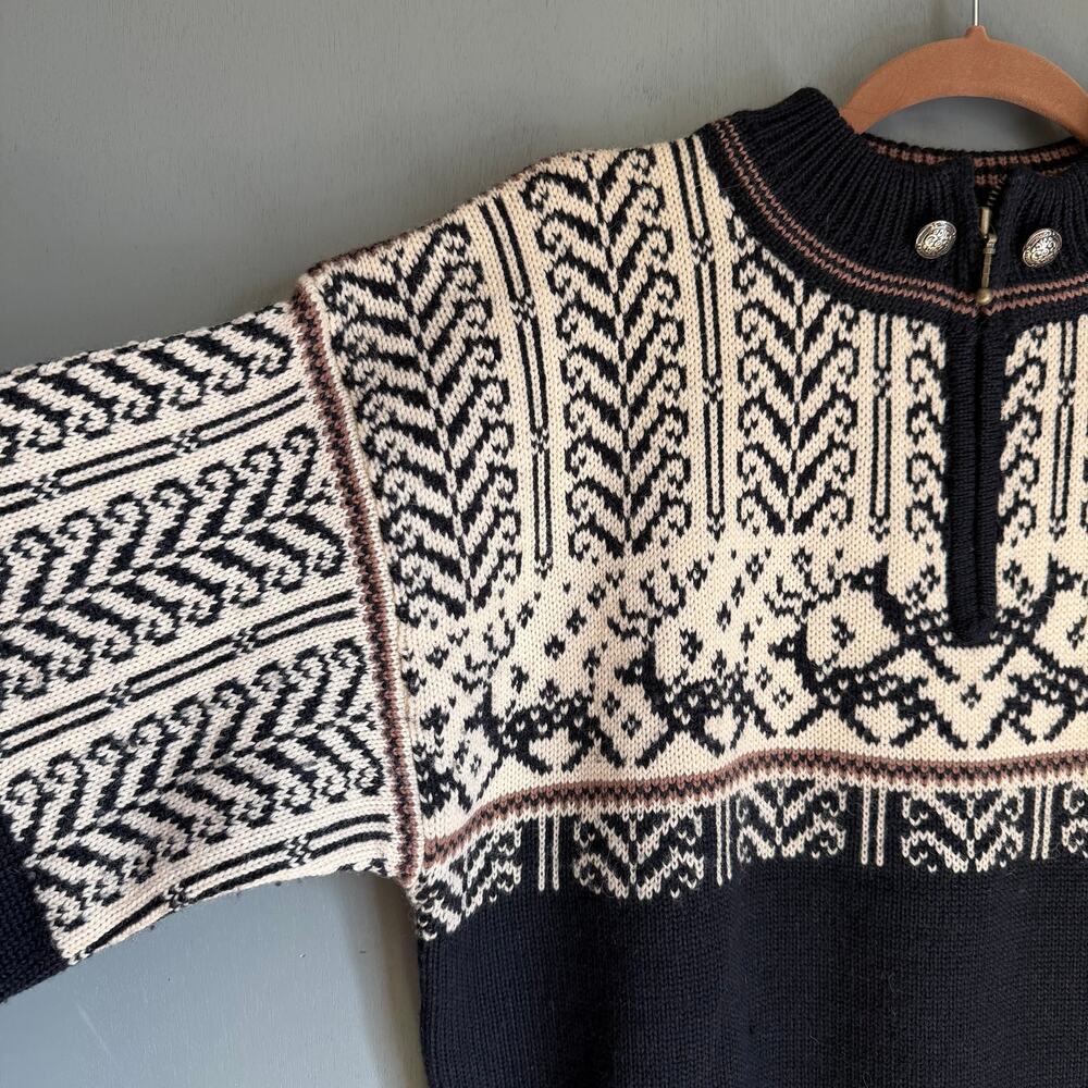 Vintage CHRISTIANIA Large Norwegian Sweater Quarter Zip Blue Wool Scandinavian - Picture 2 of 12